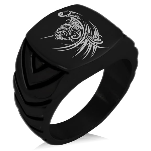 Stainless Steel Almighty Alicorn Chevron Pattern Biker Style Polished Ring