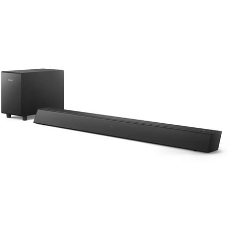 PHILIPS B5306 Sound Bar for TV,Surround Sound System with 2.1 Channel,Clear Sound with Subwoofer,Easy Setup with Roku TV Ready™,Preset Audio Mode,Remote Control,Multiple Connection,Slim Design,Black