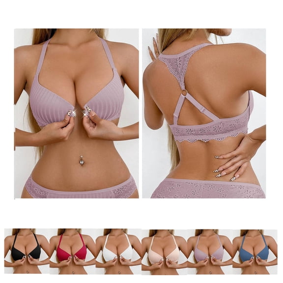 Oksale Front Closure Bras for Women Trendy Cross Back Plunge Bra Lightweight Cozy Push Up Bra Pink S