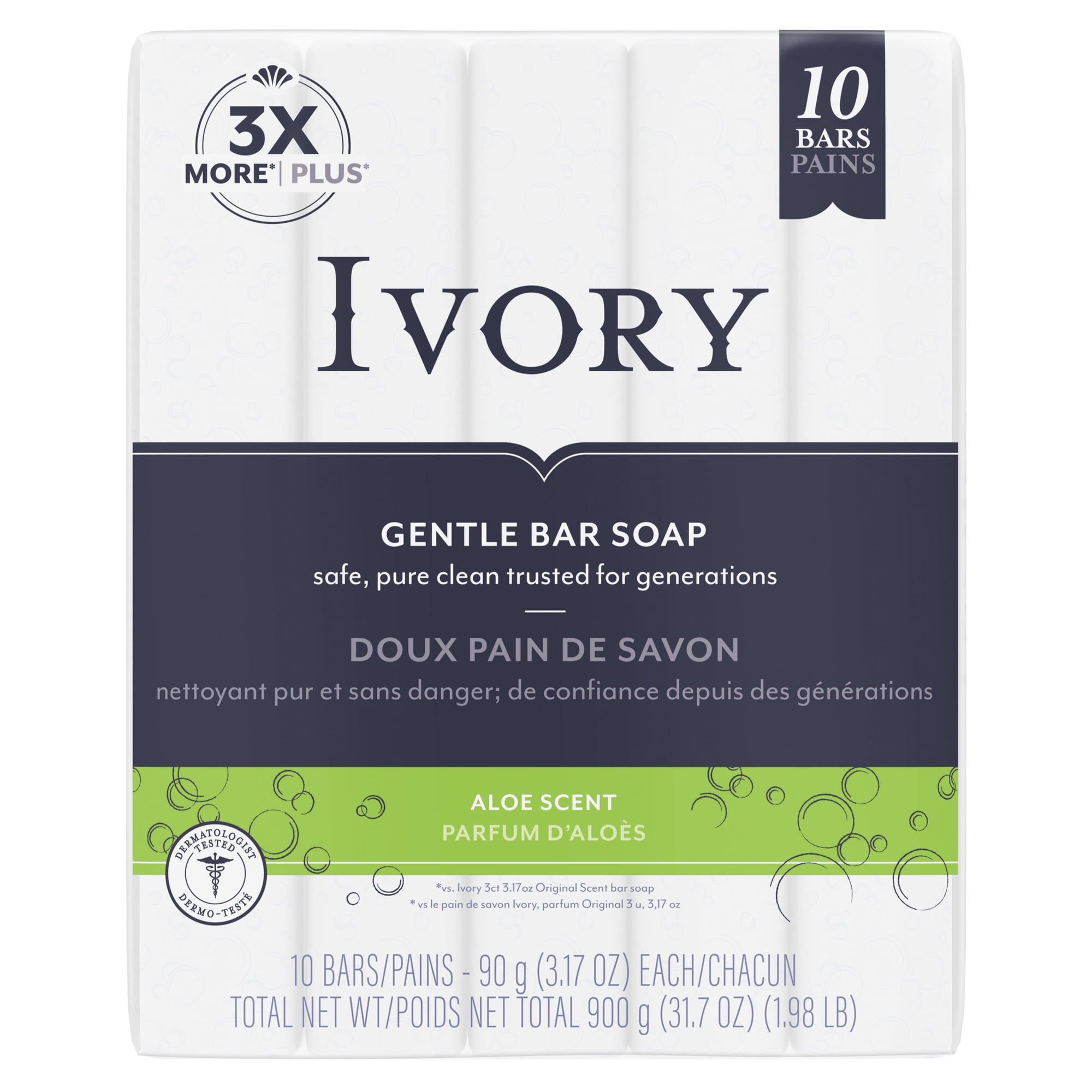 Ivory Bar Soap Aloe Scent 3.17 oz, 10 count