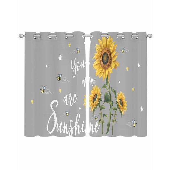 Sunflowers Sheer Curtains 39 Inch Length 2 Panels Set for Living Room/Bedroom, Spring Summer Bees Yellow Floral Grey Kitchen Curtains Grommet Semi-Sheer Curtains Drapes Window Treatments 27.5"x39"x2