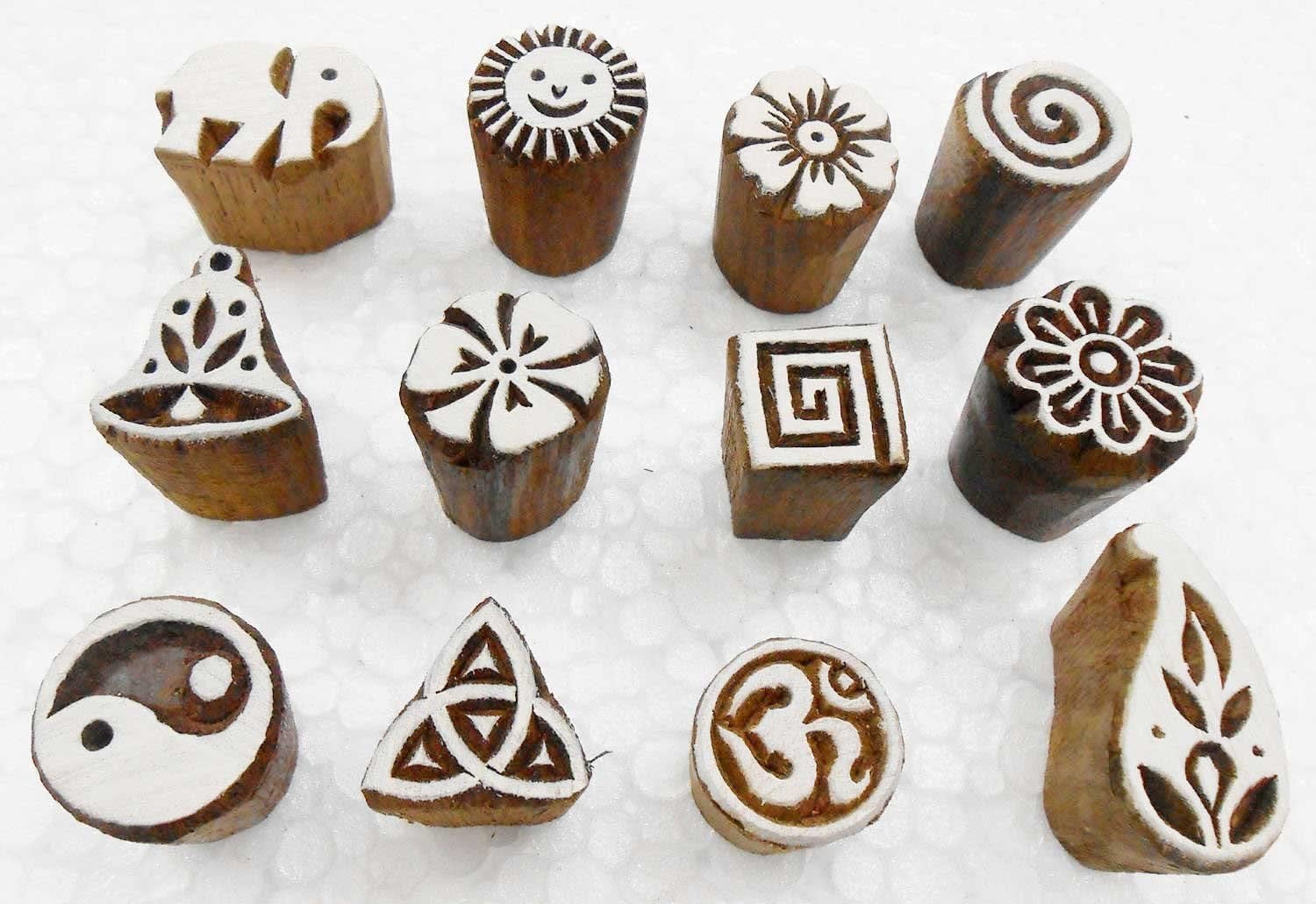 Wholesale Lot of 12 Exotic Small Wooden Block Stamps for Textile