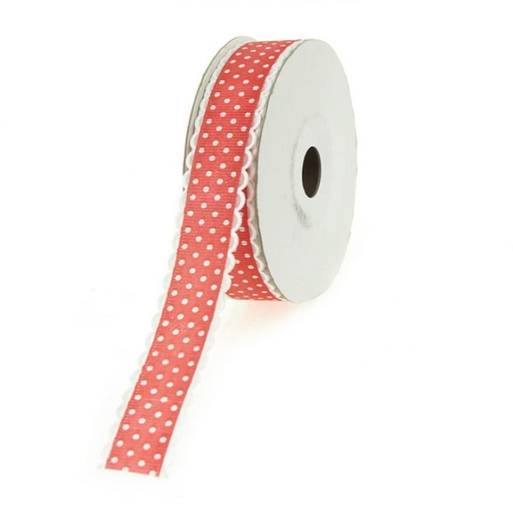 Polka Dot Picot-Edge Polyester Ribbon, 7/8-inch, 25-yard, Hot Pink