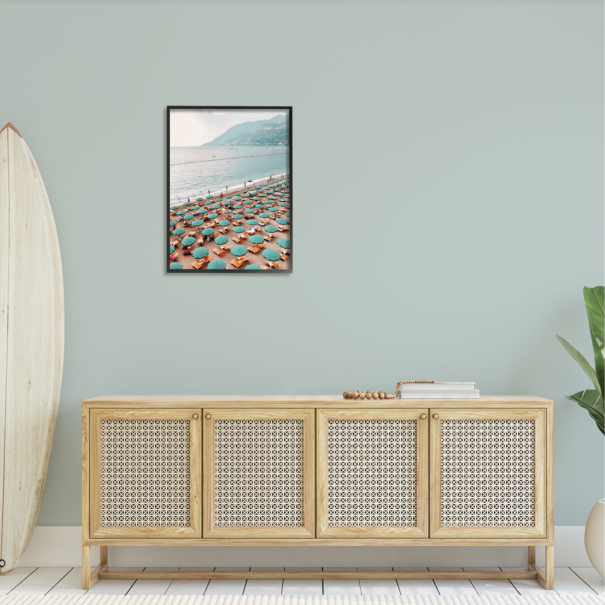 Stupell Beach Umbrellas Coastal Vacation Landscape Photography Black Framed Art Print Wall Art
