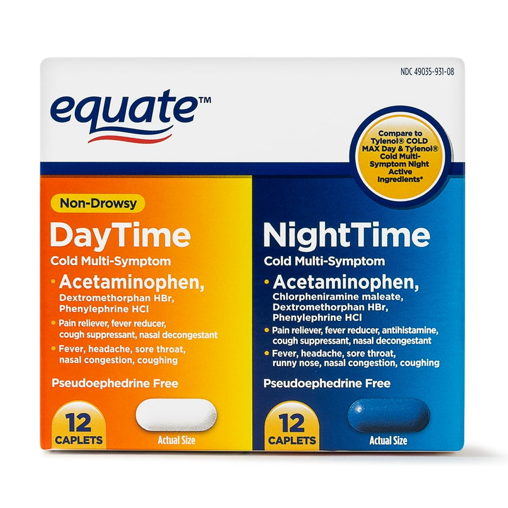 Equate Cold MultiSymptom Daytime/Nighttime Acetaminophen Caplets, 325
