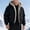 Black, variant on Mens Faux Fur Lined Hooded Bomber Jacket Snap Zipper Dual Closure Warm Winter Casual Outer Coat Rib Cuff Hem
