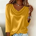thumbnail image 6 of Dressy Tops for Women 3/4 Sleeve Silk Satin Blouses Business Work T Shirts Loose Fit Cowl Neck Spring Summer Outfits 2026 Yellow XL, 6 of 7