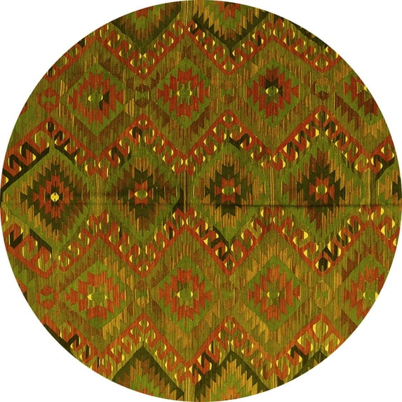 Ahgly Company Machine Washable Indoor Round Southwestern Yellow Country Area Rugs, 6' Round