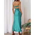 thumbnail image 2 of Vestido largo Realtix de seda satinada sin espalda para mujer, color aguamarina, 2 of 5
