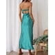 thumbnail image 2 of Vestido largo Realtix de seda satinada sin espalda para mujer, color aguamarina, 2 of 5