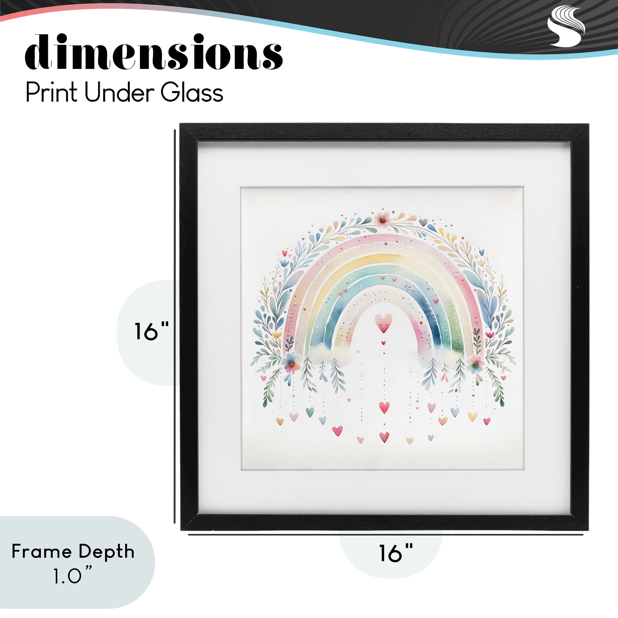 Stupell Industries Rainbow with Hanging Hearts Black Framed Print Under Glass, design by Creative Studio