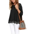 thumbnail image 3 of JWD Women's Tops Long Sleeve Lace Trim O-Neck A Line Tunic Blouse Black-Large, 3 of 6