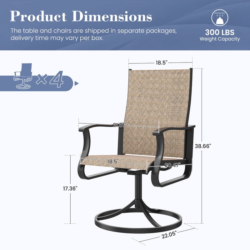 MRUAKA Patio Swivel Chairs Set of 4, Outdoor Dining Chairs Mid Back All Weather Breathable Textilene Outdoor Swivel Chairs with Metal Rocking Frame for Lawn Garden Backyard Deck, Khaki