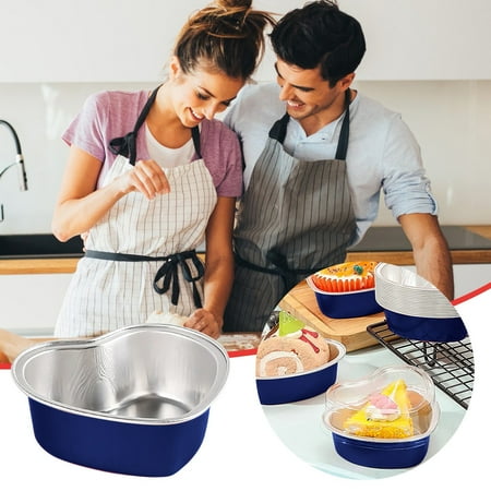 

NEGJ 100ML Heart-shaped Mini Cake Pan Aluminum Cake Cup With Lid Red Disposable Mini Aluminum Foil Pan V