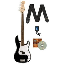 Fender Squier Sonic Precision Bass Guitar, Laurel Fingerboard - Black Bundle with Tuner, Strap, and Austin Bazaar Instructional DVD