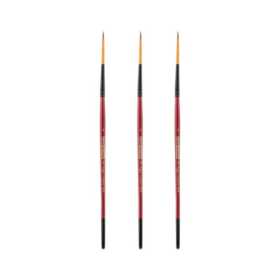 Creative Mark Ebony Splendor Short-Handled Synthetic Sable Paint Brush, Rigger # 3, Pack of 3, Teijin Multi-Filament Hair, Handcrafted Synthetic Paint Brushes for Acrylic, Watercolor Painting and More