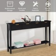 Kinbor Modern Long Console Table, 2-Tier Sofa Table for Living Rooms Hallways, Bright Black Finishing