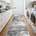 thumbnail image 5 of Washable 12ft Kitchen Area Rug: Abstract Entryway Rug Runner Soft Bedroom Besides Floor Mat Non-slip Indoor Carpet For Bathroom Living Room Stain Resistant Family(2'6x12 Black/grey), 5 of 8