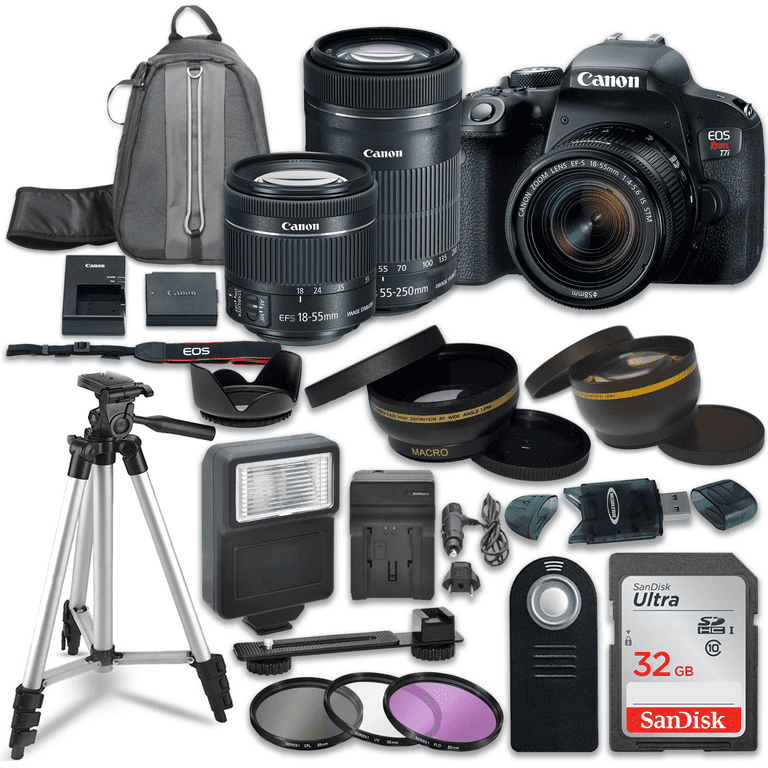 Canon Eos Rebel T7i DSLR Camera with Canon EF:S 18:55mm Is STM Lens ||Canon EF:S 55:250mm f/4:5.6 Is STM Lens ||SanDisk 32GB Memory Cards