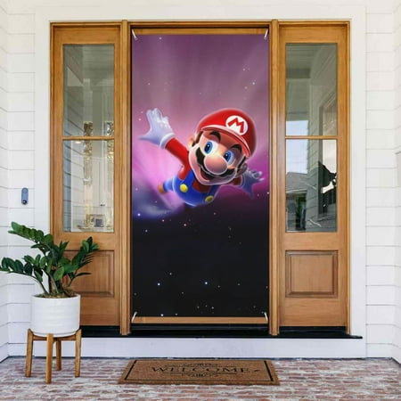 Super Mario Door Cover Decorated Banner Tapestry Home Decoration Holiday Party Supplies Door Banner Porch Sign Banner 72.8 x 35.4 Inch