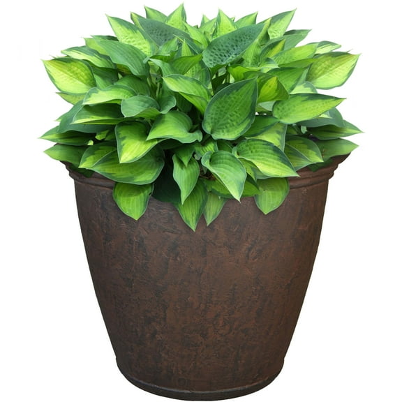 Sunnydaze Anjelica 15.25" x 15.25" x 12.75" Round Rust Polyresin Outdoor Planter Pot