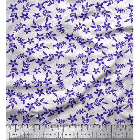 Soimoi Cotton Cambric Fabric Leaves & Floral Artistic Print Fabric by Yard 42 Inch Wide