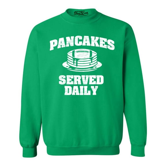 Shop4Ever Men's Distressed Pancakes Served Daily Funny Football Crewneck Sweatshirt XX-Large Irish Green