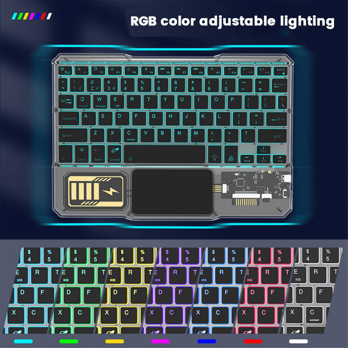 Luminous Wireless Keyboard Rechargeable Touchpad Keyboard Bluetooth Keypads for Phone PC Tablet Gaming Black