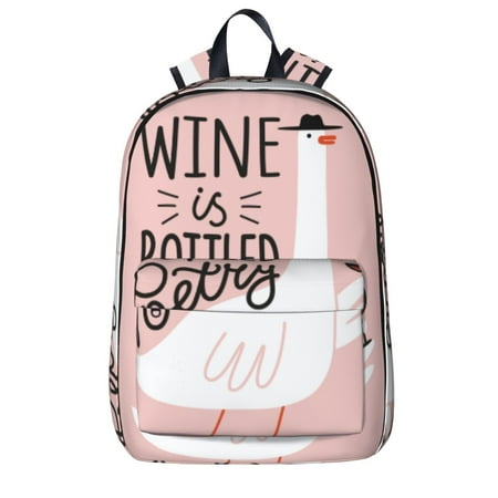 Adobk Goose Holding Wineglass with Red Wine Pattern Backpack for Men Women Laptop Backpack College Bookbags Travel Work Commuter Back Pack