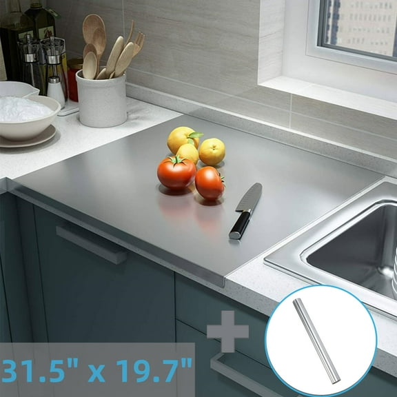 Ymokee 31.5" L x 19.7" W Stainless Steel Chopping Board Double Sided, Metal Cutting Boards with Rolling Pin & Lip for Home Kitchen, Food-Grade
