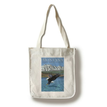 Montana, Last Best Place - Fishing Eagle - Lantern Press Original Poster (100% Cotton Tote Bag - (Best Places To Backpack In Asia)