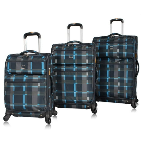 Lucas Designer Luggage Collection - 3 Piece Softside Expandable Ultra Lightweight Spinner Suitcase Set - Travel Set includes 20 Inch Carry On, 24 Inch & 28 Inch Checked Suitcases (Old School Navy)