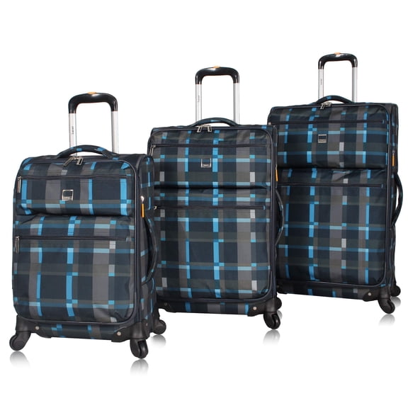 Lucas Designer Luggage Collection - 3 Piece Softside Expandable Ultra Lightweight Spinner Suitcase Set - Travel Set includes 20 Inch Carry On, 24 Inch & 28 Inch Checked Suitcases (Old School Navy)