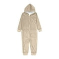 thumbnail image 2 of ZHOGXU Family Matching Pajamas Long Sleeve Solid Color Zipper Hooded Jumpsuits Comfortable Soft Holiday Festive Sleepwear Child-Beige 4-5 Years, 2 of 7