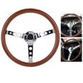 thumbnail image 4 of Steering Wheel, Practical Wood Steering Wheel Bowtie Horn With Horn Cover Cable For Most Of Car Models, 4 of 8