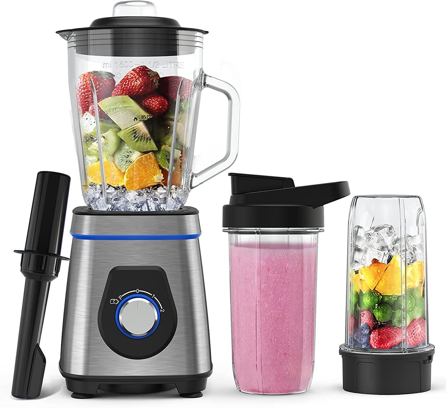 Smoothie Blender For Kitchen, Blender For Shakes And Smoothies, 750W  Licuadora With 50 Oz Glass Jar, 2 Travel Bottles, Bpa Free