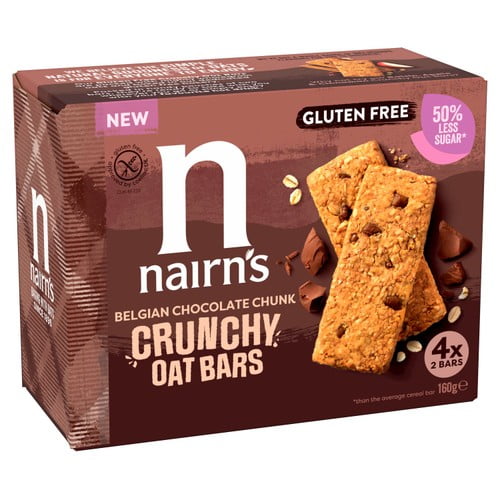 Nairn's Gluten Free Crunchy Oat Bars Belgian Chocolate Chunk 160g, British Import (Pack of 3)