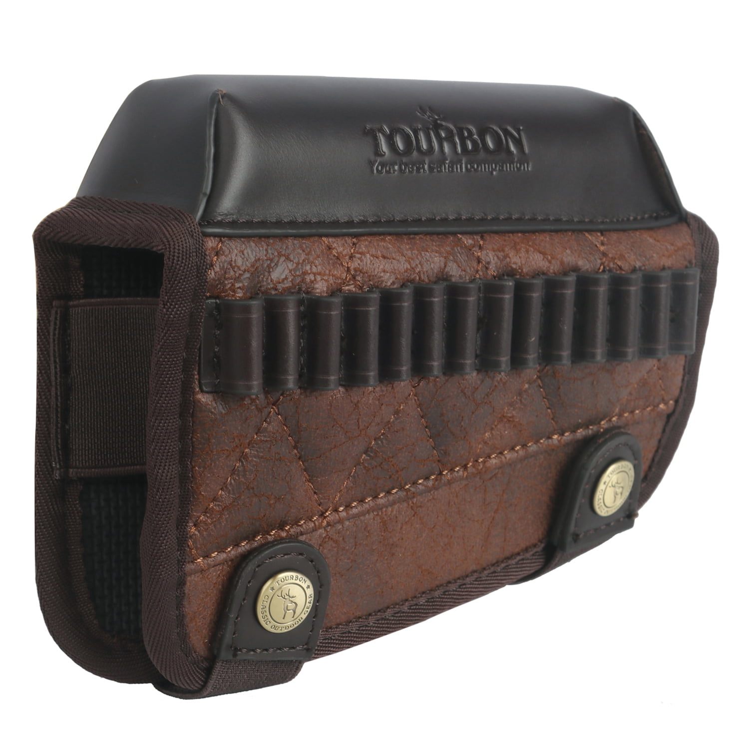 TOURBON PU Leather Recoil Pad Buttstock Cover with .22LR Shell Loops- Right Handed Brown