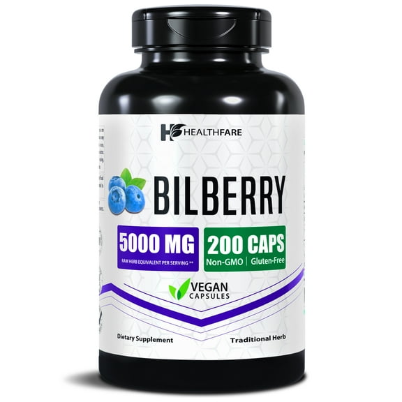 HealthFare Bilberry Supplement for Eyes | 5000mg Extract | Vision & Eye Health Support | Antioxidant Support | 200 Vegan Capsules | Extra Strength | Non-GMO, Gluten-Free | Made in USA