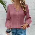 thumbnail image 5 of Women Lace Patchwork Long Sleeve V Neck Shrug Blouses Pleated Ruffled Sleeve Tunic Shirts Casual Tops Red,S, 5 of 6