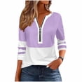 thumbnail image 2 of Tumotour Plus Size Pullover Tops for Women'S Color Block Half Zip Blouse V-Neck Long Sleeve Fall Tunic Shirt, 2 of 4