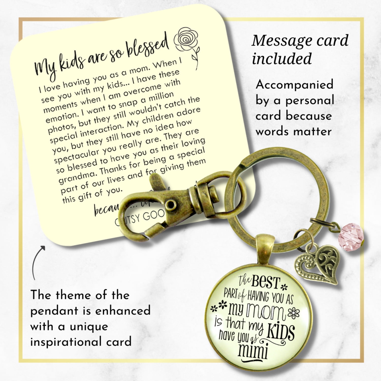 Mimi Keychain Best Part You as Mom Kids Grandma Adult Jewelry Gift Daughter