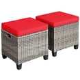 thumbnail image 3 of Costway 2PCS Patio Rattan Cushioned Ottoman Seat  Foot Rest Table Red, 3 of 10