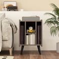 thumbnail image 2 of Gymax Support pour Tourne-Disque avec 4 Compartiments de Rangement, Pieds de Soutien, Station de Recharge, Chêne Gris, 2 of 10