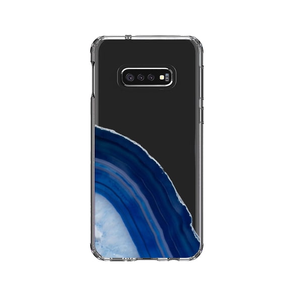 DistinctInk Clear Shockproof Hybrid Case for Samsung Galaxy S10e (5.8" Screen) - TPU Bumper, Acrylic Back, Tempered Glass Screen Protector - Dark Blue Agate Crystal Geode