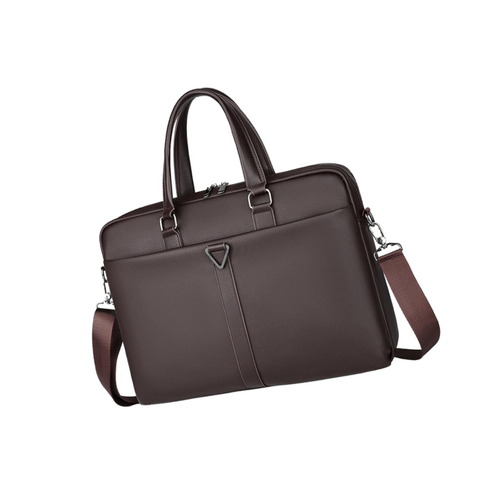 Wxqbjtam Mens Business Bag Briefcase with Shoulder Strap Large Capacity Handbag Crossbody PU Brown