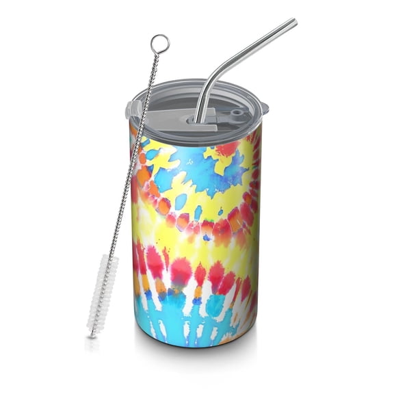 20oz Coffee Tumblers Colorful Tie Dye Pattern Stainless Steel Vacuum Insulated Travel Tumbler Coffee Cups Mug with Lid and Straw with Cleaning Brush for Cold & Hot Drinks