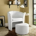 thumbnail image 2 of Hawthorne Collections Modern Faux Leather Accent Chair with Ottoman in White, 2 of 5