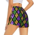 thumbnail image 4 of Picia Mardi Gras Shiny Green Purple Pattern Women's 2 in 1 Athletic Running Shorts High Waisted Workout Casual Gym Sweat Shorts with Comfy Liner Zipper Pockets-XX-Large, 4 of 9