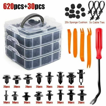 620 Pcs Car Retainer Clips Plastic Fasteners Kit Fender Rivet Clips 16 Most Popular Sizes Auto Push Pin Rivets Set for Toyota GM Ford Honda Acura Chrysler